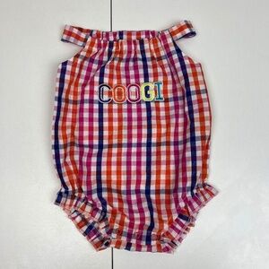 Coogi Girls Gingham Romper with Embroidered Spellout Sz 6-9M